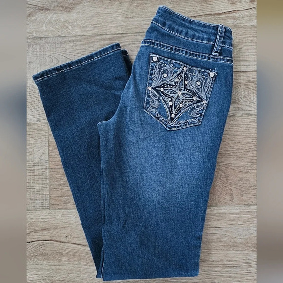 Vintage Project Indigo Boot Cut Denim Jeans Embroidered Studded 5 - Picture 1 of 9